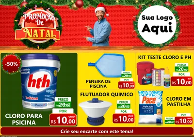 Modelo de Encarte para Encarte A4 Horizontal com o tema Promoção de Natal para Produtos para Piscina