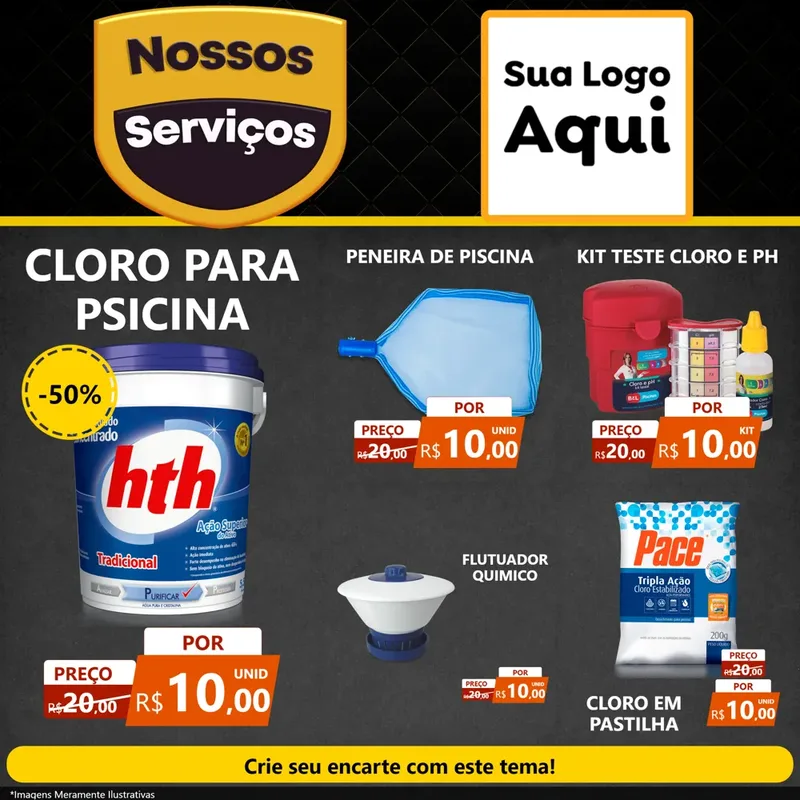 Modelo de Rede Social para Feed Facebook com o tema Nossos Serviços para Produtos para Piscina