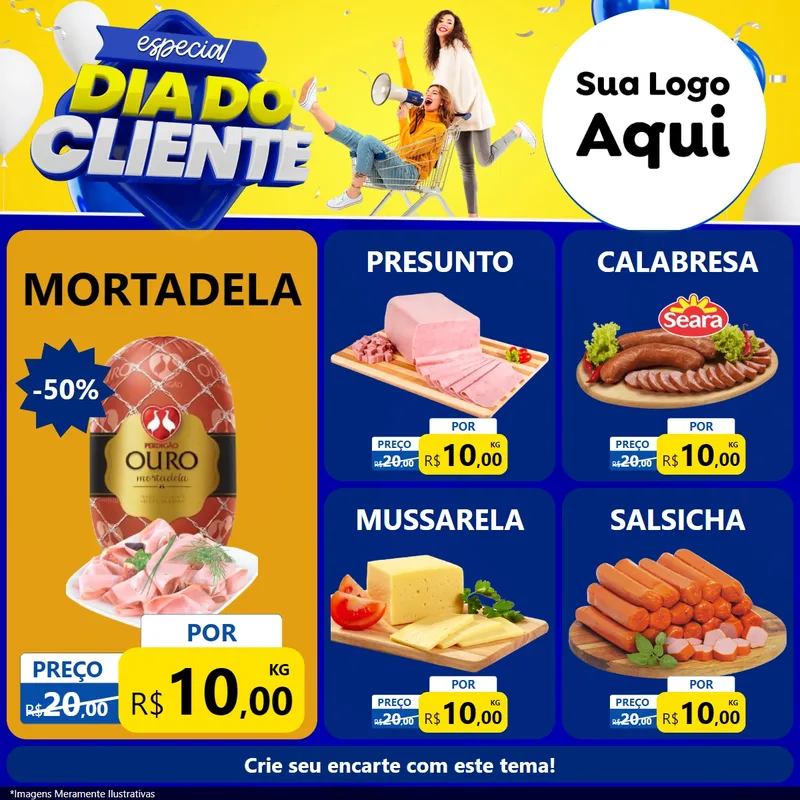 Modelo de Rede Social para Feed Facebook com o tema Especial Dia do Cliente para Frios e Laticínios