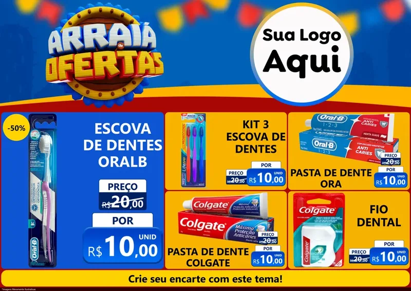 Modelo de Encarte para Encarte A4 Horizontal com o tema Arraiá de Ofertas - Junina para Higiene Pessoal