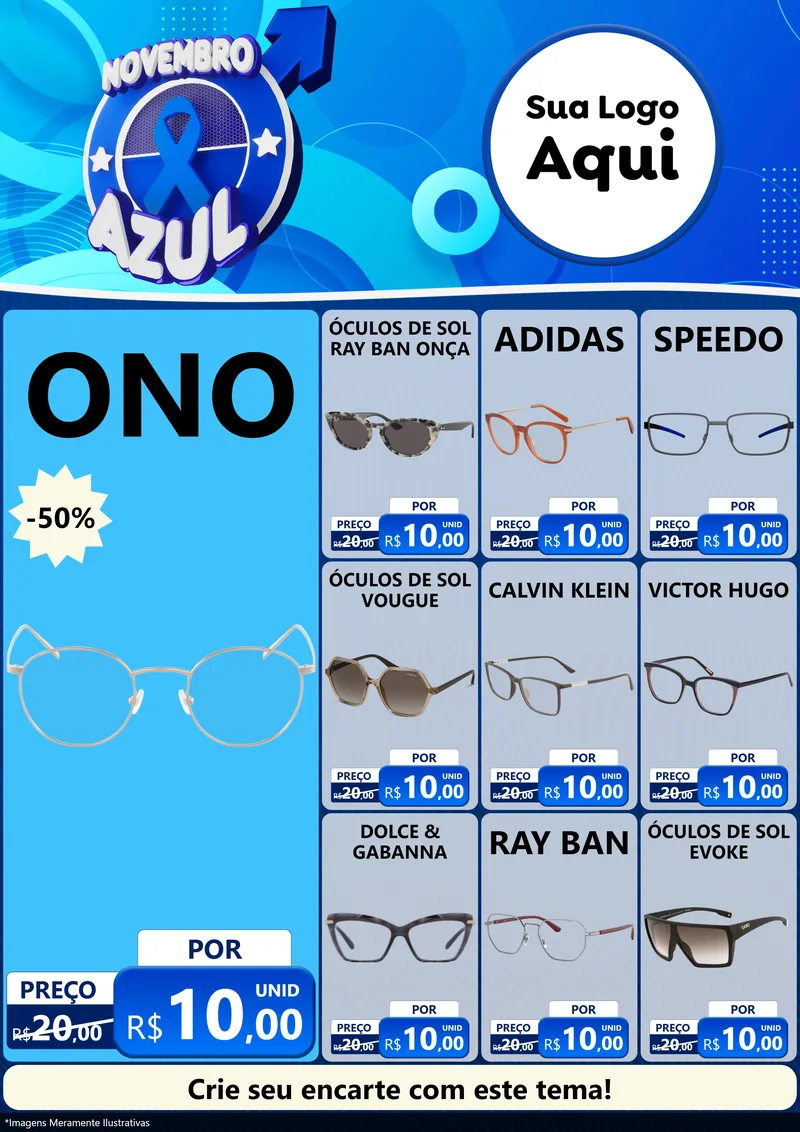 Modelo de Encarte para Encarte A4 Vertical com o tema Novembro Azul para Óticas