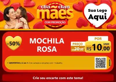 Modelo de Cartaz para Cartaz A4 Horizontal com o tema Dia das Mães com Promoção para Papelaria