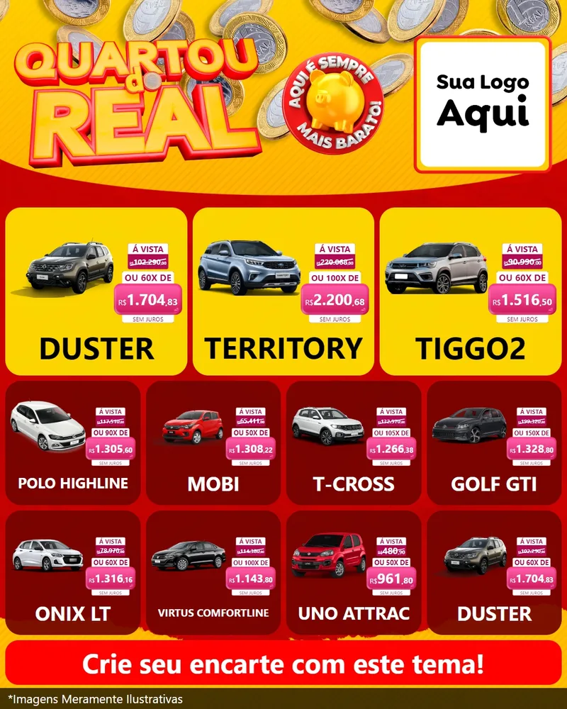 Modelo de Rede Social para Feed Instagram com o tema Quartou do Real para Concessionaria de Carros