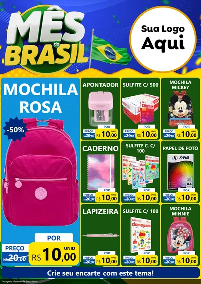 Modelo de Encarte para Encarte A4 Vertical com o tema Mês do Brasil para Papelaria
