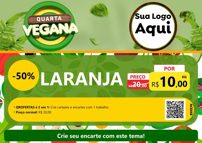 Modelo de Cartaz para Cartaz A4 Horizontal com o tema Quarta Vegana para Hortifrúti