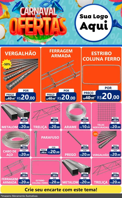 Modelo de Encarte para Encarte Grande com o tema Carnaval de Ofertas para Ferragens