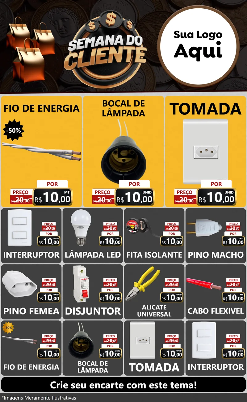 Modelo de Encarte para Encarte Grande com o tema Semana do Cliente para Materiais Elétricos