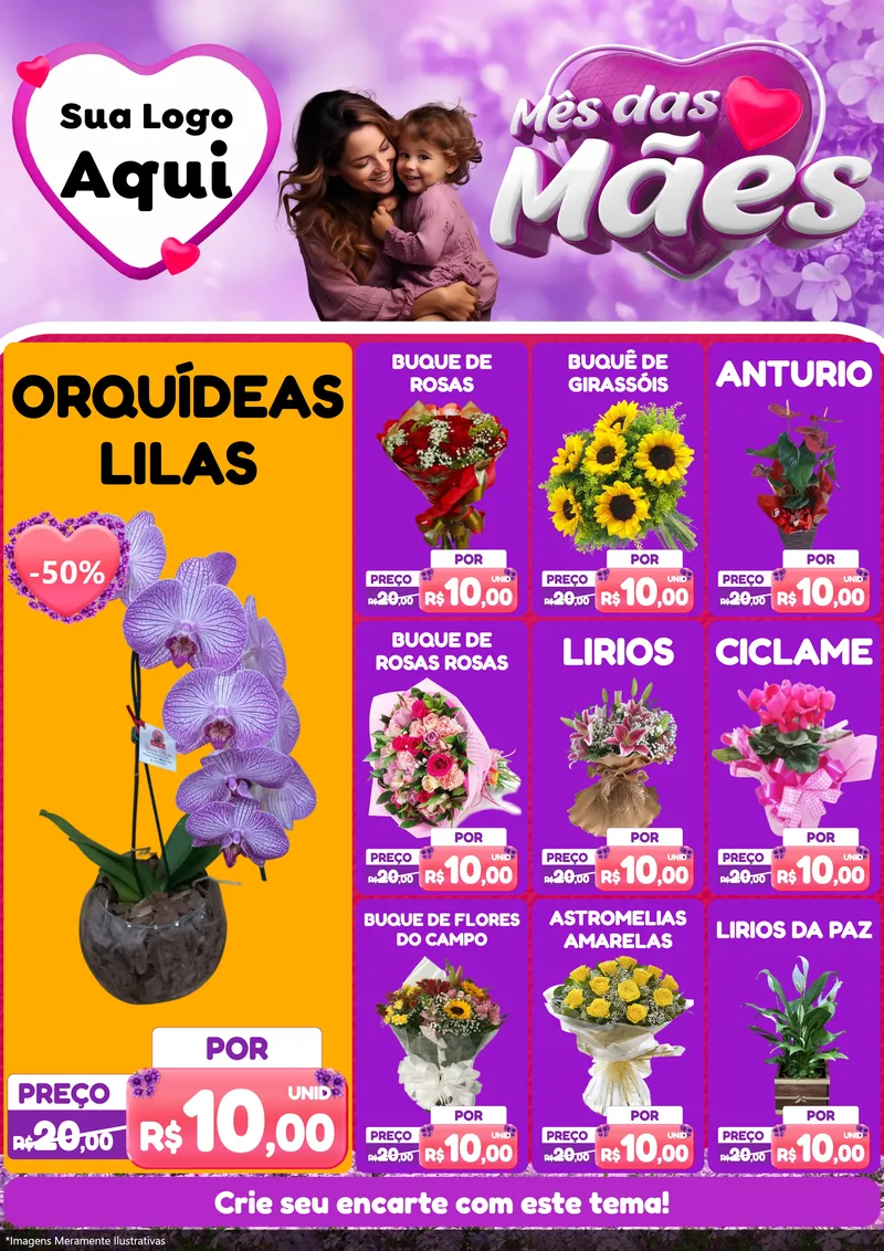 Modelo de Encarte para Encarte A4 Vertical com o tema Mês das Mães para Floricultura e jardim