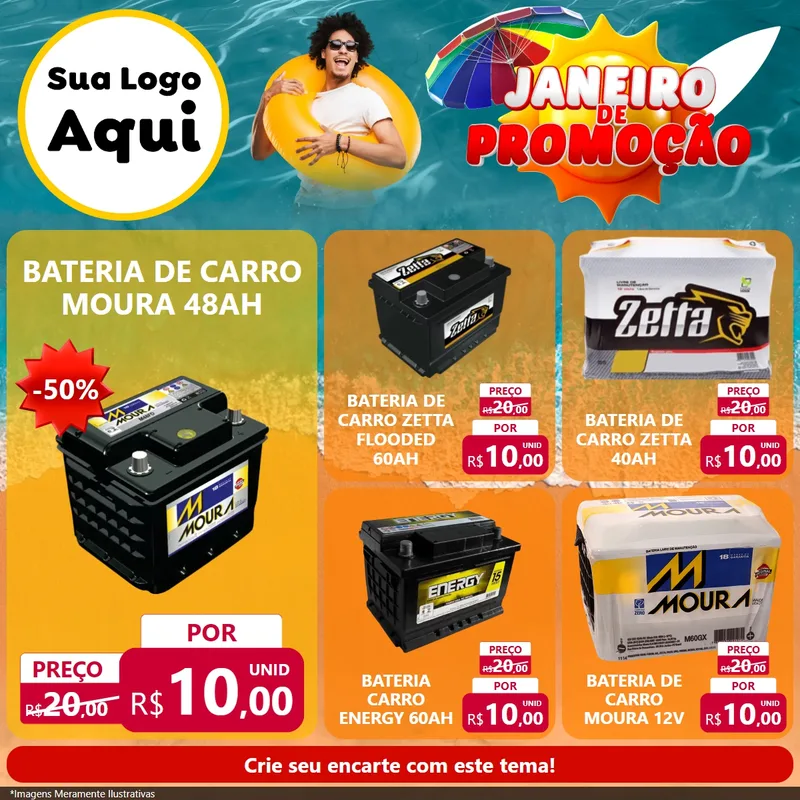 Modelo de Rede Social para Feed Facebook com o tema Janeiro de Promoção para Baterias Elétricas
