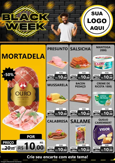 Modelo de Encarte para Encarte A4 Vertical com o tema Black Week para Frios e Laticínios