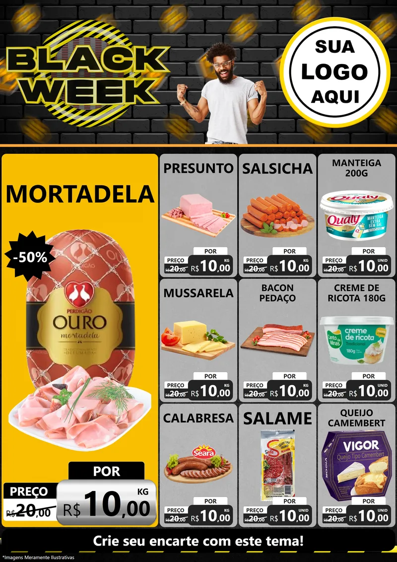 Modelo de Encarte para Encarte A4 Vertical com o tema Black Week para Frios e Laticínios