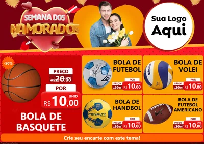 Modelo de Encarte para Encarte A4 Horizontal com o tema Semana dos Namorados para Artigos Esportivos