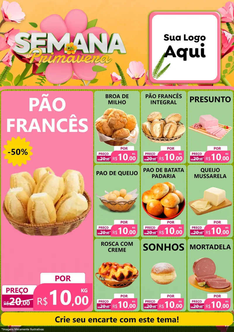 Modelo de Encarte para Encarte A4 Vertical com o tema Semana da Primavera para Padaria