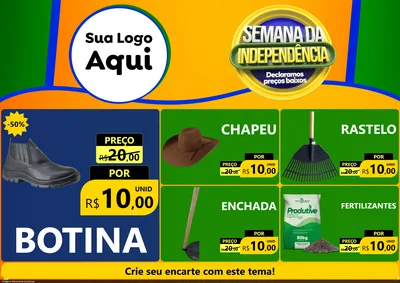 Modelo de Encarte para Encarte A4 Horizontal com o tema Semana da Independência Declaramos Preços Baixos para Agropecuária