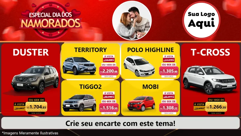 Modelo de TV para TV Horizontal com o tema Especial Dia Dos Namorados para Concessionaria de Carros