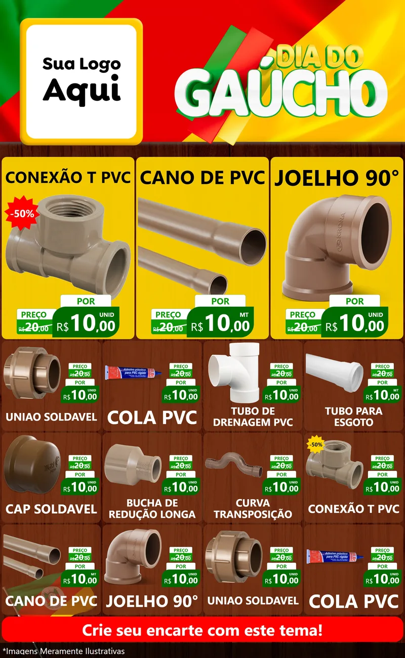 Modelo de Encarte para Encarte Grande com o tema Dia do Gaúcho para Tubos e conexões