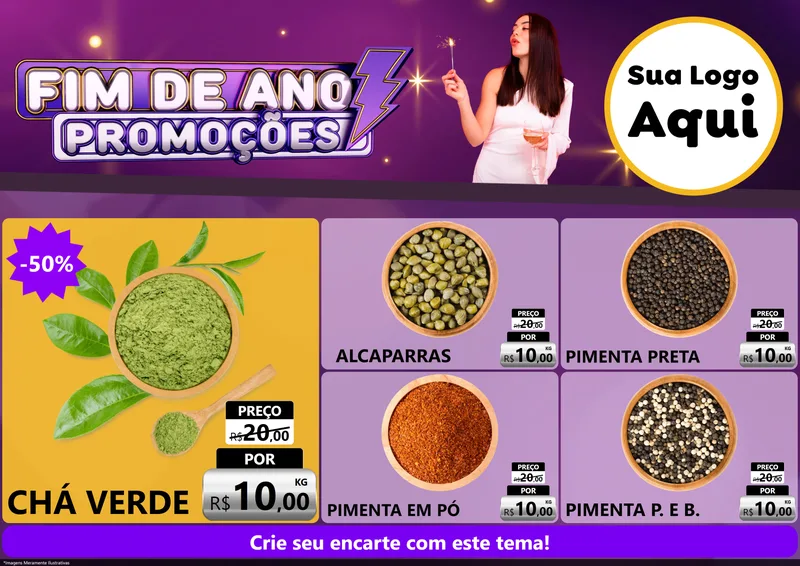 Modelo de Encarte para Encarte A4 Horizontal com o tema Fim de Ano Promoções para Produtos Naturais