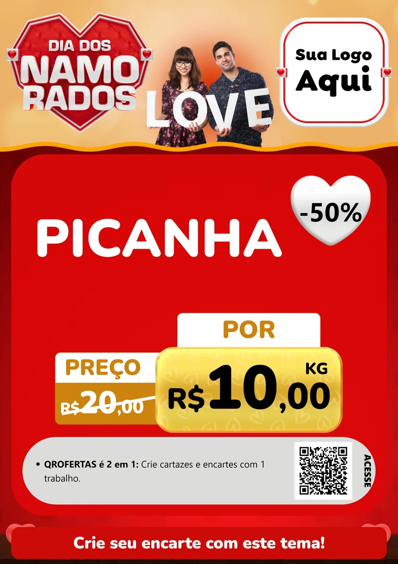 Modelo de Cartaz para Cartaz A4 Vertical com o tema Dia dos Namorados para Açougue