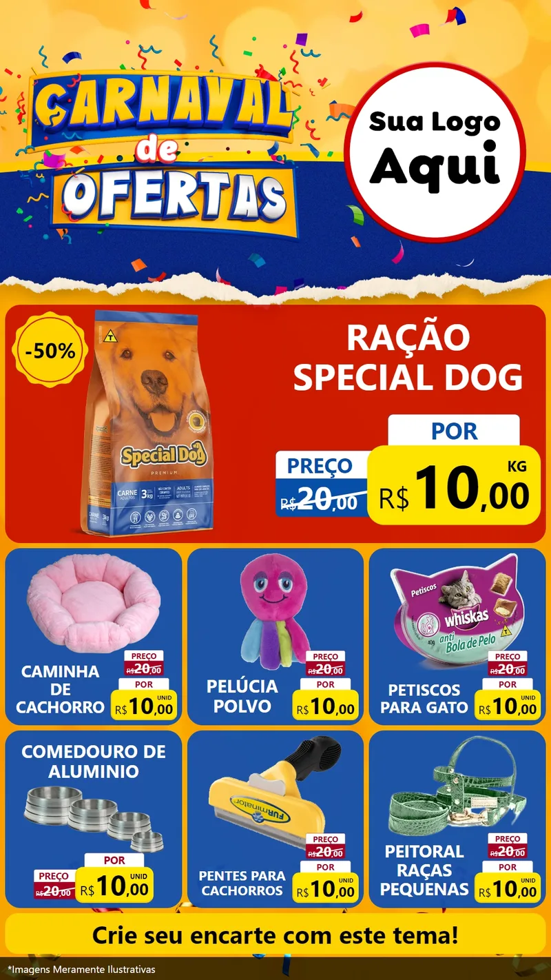 Modelo de Rede Social para Stories com o tema Carnaval de Ofertas para Pet Shop