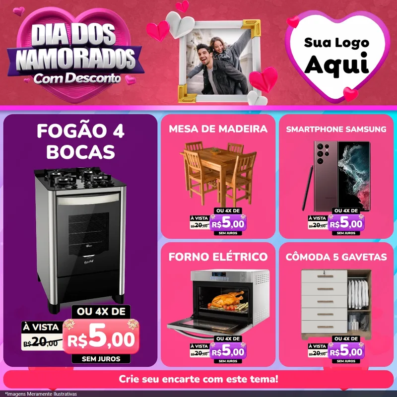 Modelo de Rede Social para Feed Facebook com o tema Dia Dos Namorados Com Desconto para Móveis e Eletro