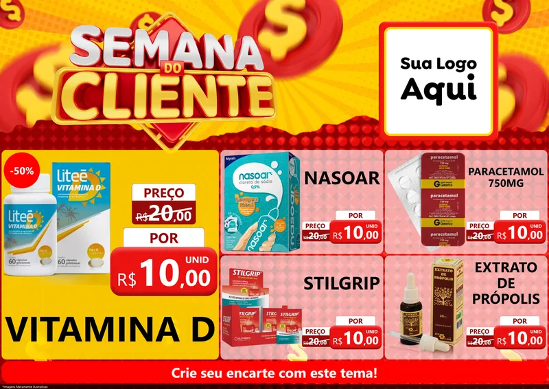 Modelo de Encarte para Encarte A4 Horizontal com o tema Semana do Cliente para Farmácia