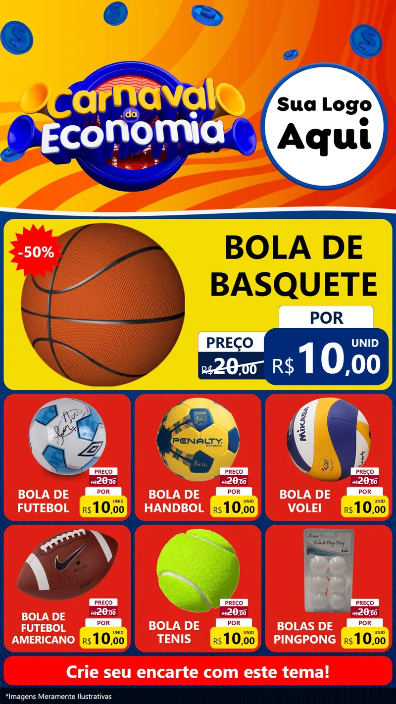 Modelo de Rede Social para Stories com o tema Carnaval da Economia para Artigos Esportivos
