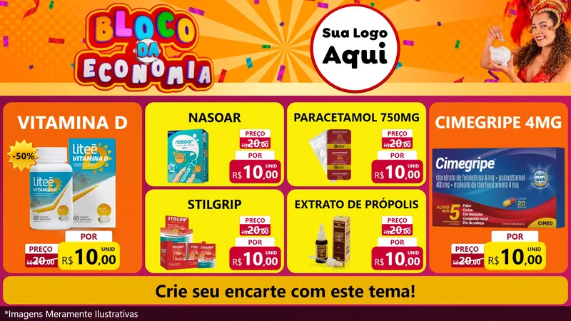 Modelo de TV para TV Horizontal com o tema Bloco da Economia para Farmácia
