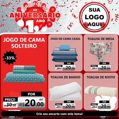 Modelo de Rede Social para Feed Facebook com o tema Promoção de Aniversário - 1 Ano para Cama, Mesa e Banho