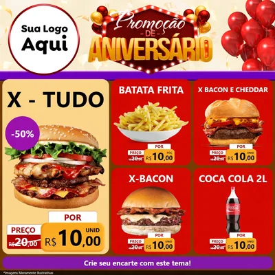 Modelo de Rede Social para Feed Facebook com o tema Promoção de Aniversário para Hamburgueria