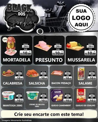 Modelo de Rede Social para Feed Instagram com o tema Black dos Sonhos para Frios e Laticínios