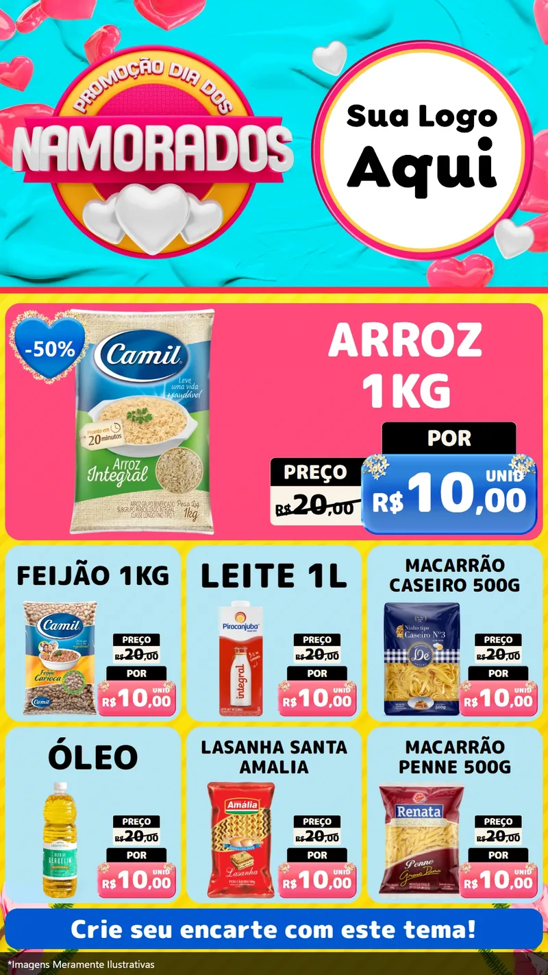 Modelo de Rede Social para Stories com o tema Promoção Dia dos Namorados para Supermercado