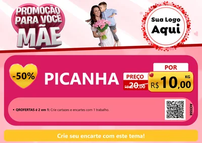 Modelo de Cartaz para Cartaz A4 Horizontal com o tema Promoção Para Você Mãe para Açougue