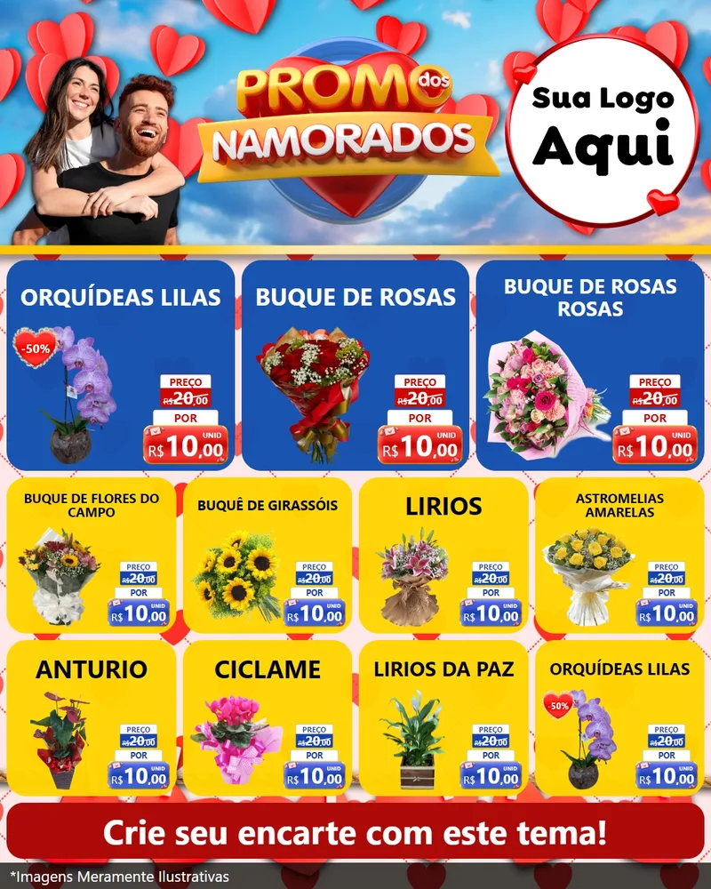 Modelo de Rede Social para Feed Instagram com o tema Promo dos Namorados para Floricultura e jardim