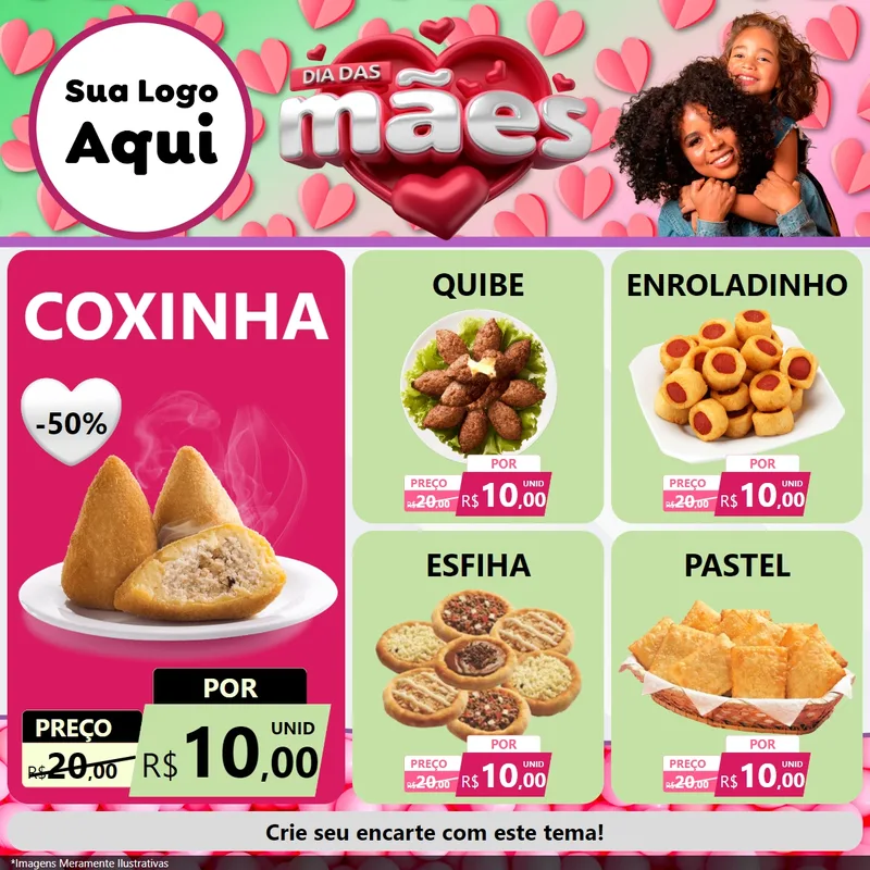 Modelo de Rede Social para Feed Facebook com o tema Dia das Mães para Salgadaria