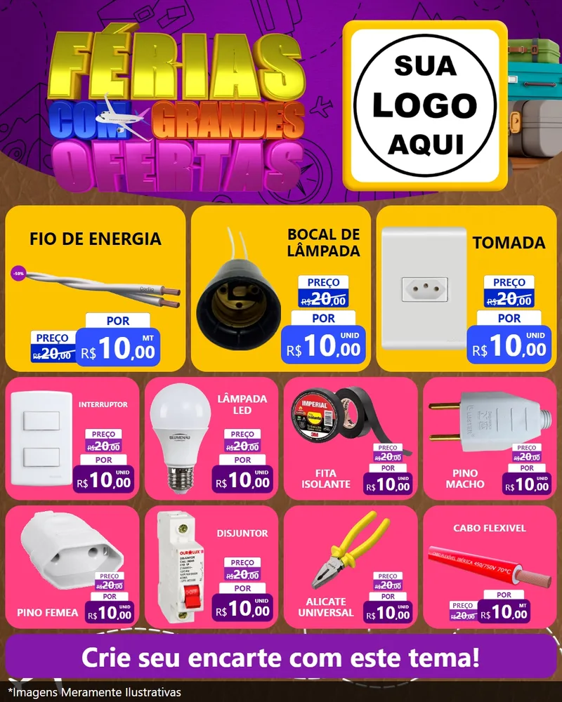 Modelo de Rede Social para Feed Instagram com o tema Férias com Grandes Ofertas para Materiais Elétricos