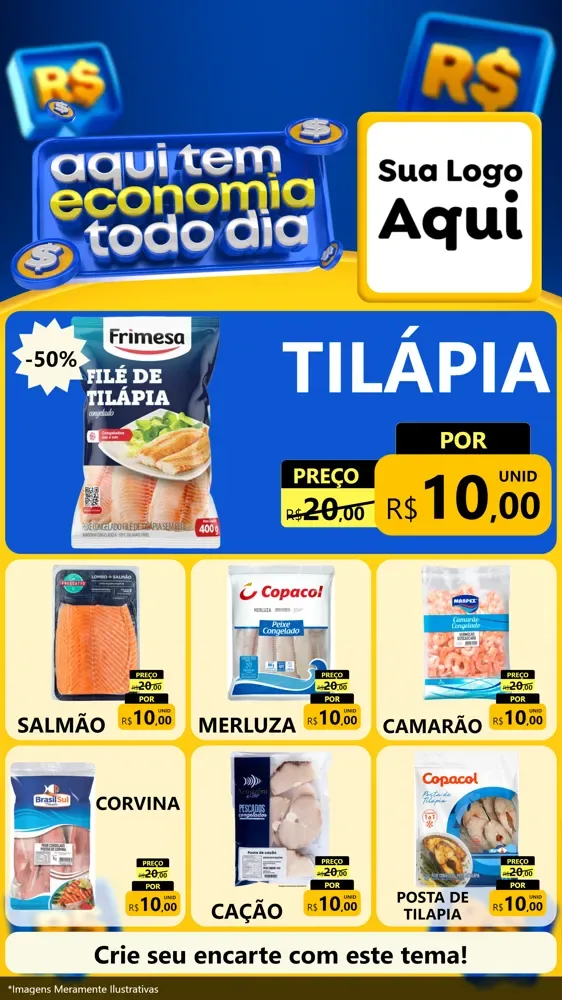 Modelo de Rede Social para Stories com o tema Aqui Tem Economia Todo Dia para Peixaria