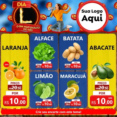 Modelo de Rede Social para Feed Facebook com o tema Dia L - O Dia Mais Barato Do Mês para Hortifrúti