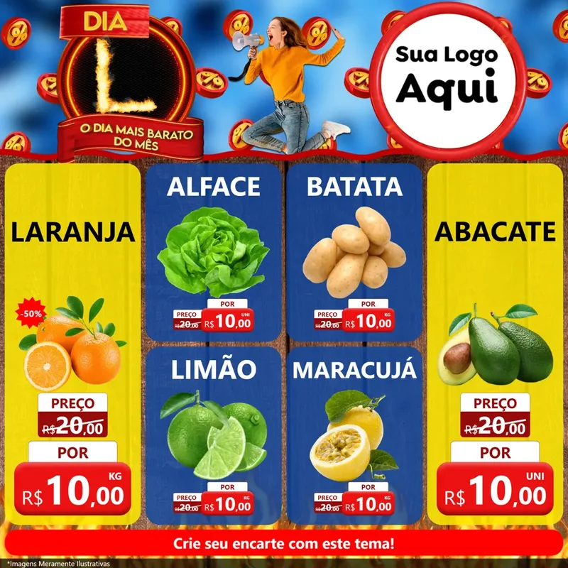 Modelo de Rede Social para Feed Facebook com o tema Dia L - O Dia Mais Barato Do Mês para Hortifrúti