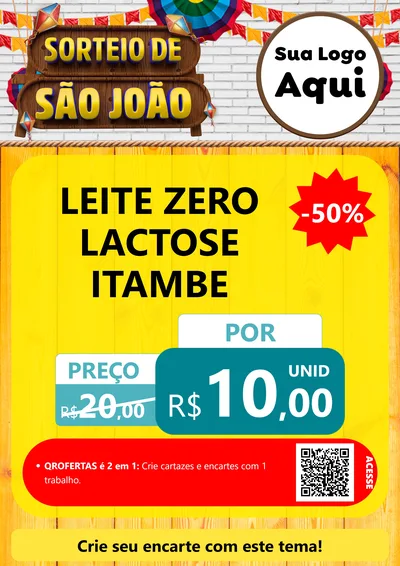 Modelo de Cartaz para Cartaz A4 Vertical com o tema Sorteio de São João para Frios e Laticínios