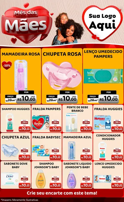 Modelo de Encarte para Encarte Grande com o tema Mês das Mães para Bebês