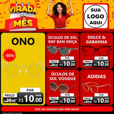 Modelo de Rede Social para Feed Facebook com o tema Virada de Mês para Óticas