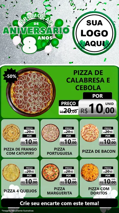 Modelo de Rede Social para Stories com o tema Promoção de Aniversário - 8 Anos para Pizzaria