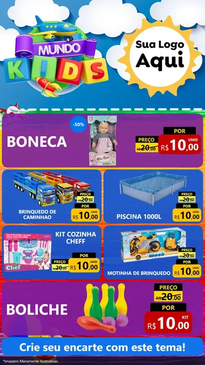 Modelo de TV para TV Vertical com o tema Mundo Kids para Brinquedos