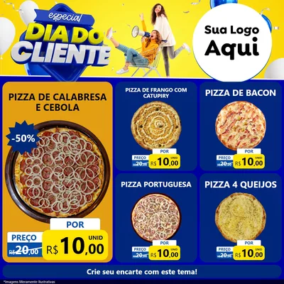 Modelo de Rede Social para Feed Facebook com o tema Especial Dia do Cliente para Pizzaria