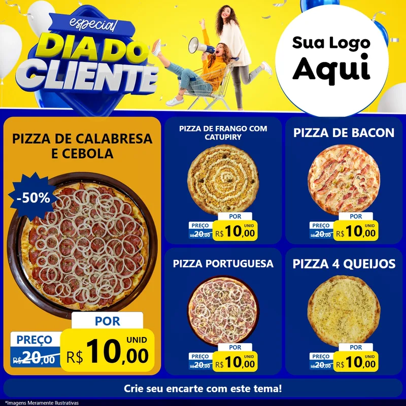 Modelo de Rede Social para Feed Facebook com o tema Especial Dia do Cliente para Pizzaria