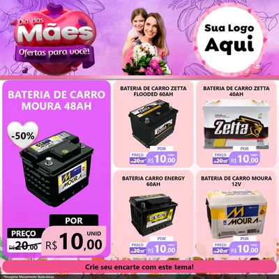 Modelo de Rede Social para Feed Facebook com o tema Dia das Mães Ofertas para Você! para Baterias Elétricas