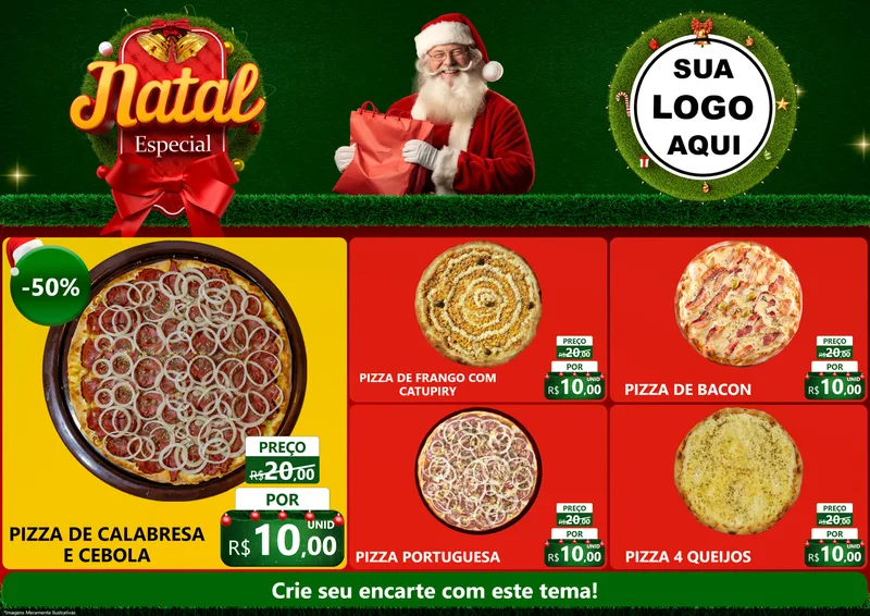 Modelo de Encarte para Encarte A4 Horizontal com o tema Natal Especial para Pizzaria