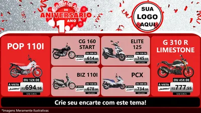 Modelo de TV para TV Horizontal com o tema Promoção de Aniversário - 1 Ano para Concessionaria de Motos