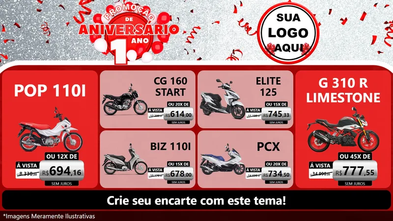 Modelo de TV para TV Horizontal com o tema Promoção de Aniversário - 1 Ano para Concessionaria de Motos