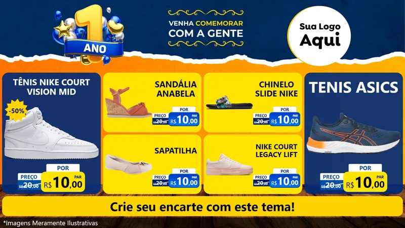 Modelo de TV para TV Horizontal com o tema Um Ano de Aniversário para Calçados